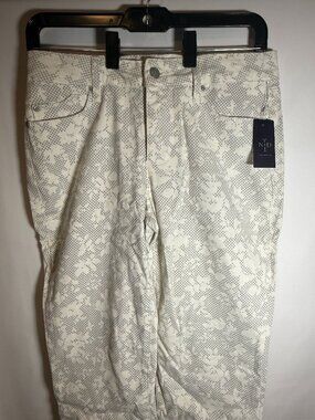 NYDJ Ankle Leg Jeans, Wht/Grey print, WM Size 4